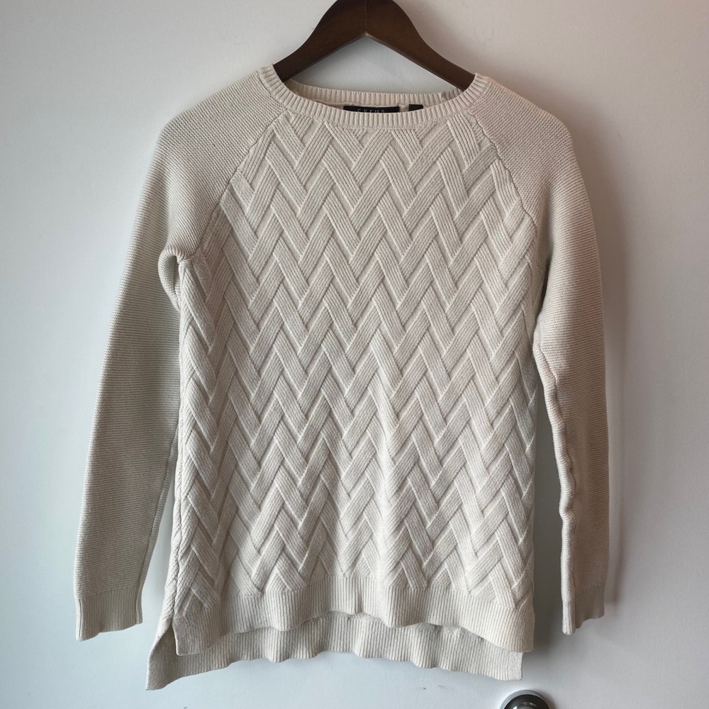 Cyrus Sweater Women's Small Cream Ivory Basketweave Knit Long Sleeve Fisherman